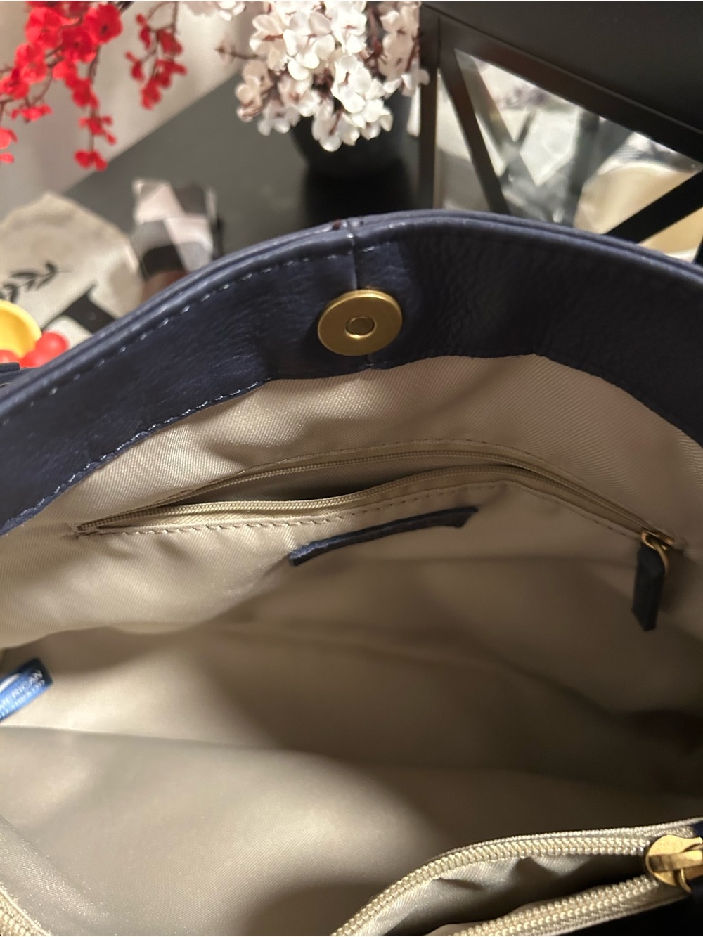 American Leather Co Val Perfect Satchel Navy Pebbled Leather Shoulder Tote NWOT - Picture 12 of 15